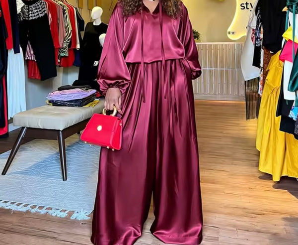 Women Color Fashion Full Sleeve Two Sleeve Wide Leg Pant Set