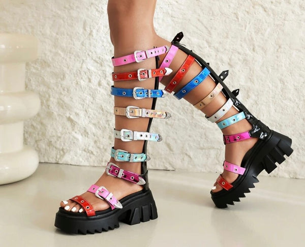 Women Fashion Colorful Buckled Platform Gladiator Sandals