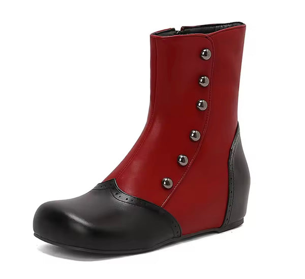 Women Color Patchwork Rivet Fashion Flat Ankle Boots