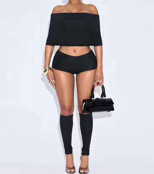 Women Black Sexy Off The Shoulder Four Piece Pant Set