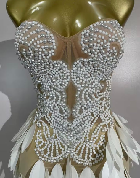 Women Sexy Strapless Beaded Sequins Side Split Maxi Dress