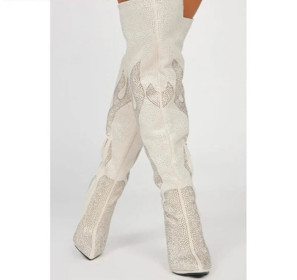 Women Fashion Suede Bling Knee High Boots