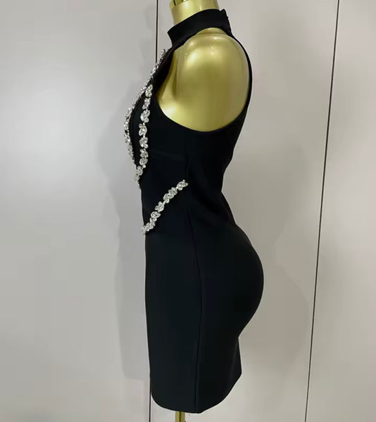 Women Sexy Sleeveless Rhinestone Print Dress