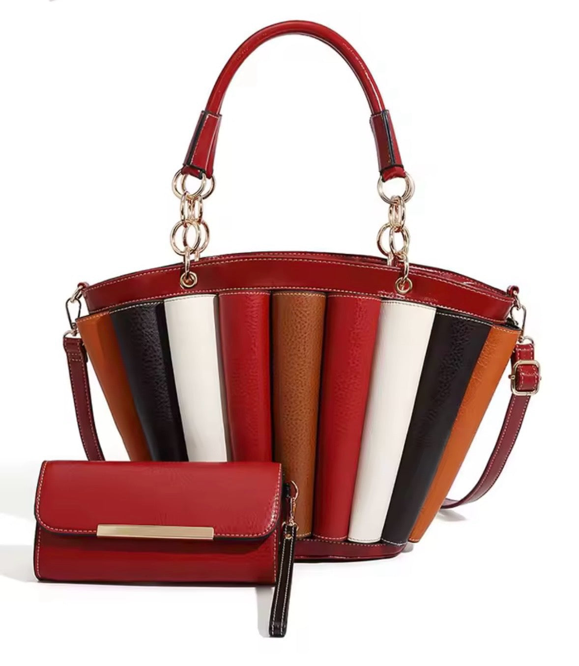 Women Fashion Multicolored Chain Wallet Purse Set
