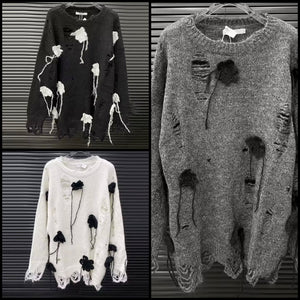 Women Color Fashion Distressed Oversized Sweater Top