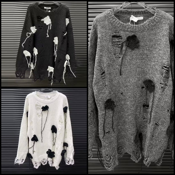 Women Color Fashion Distressed Oversized Sweater Top
