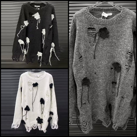 Women Color Fashion Distressed Oversized Sweater Top