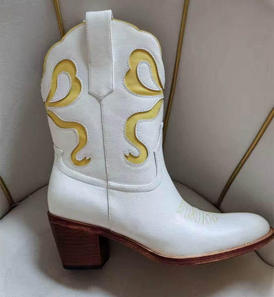 Women Fashion Color Patchwork Ankle Western Boots