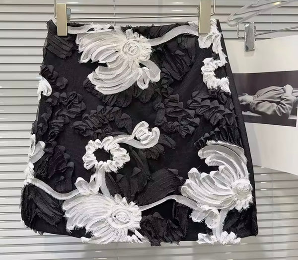 Women Sexy Fashion Color Patchwork 3D Floral Skirt