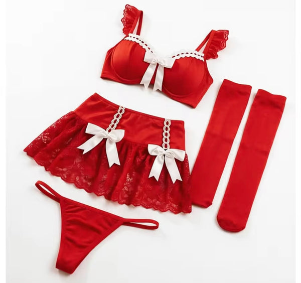 Women Sexy Lace Bow Lingerie Set