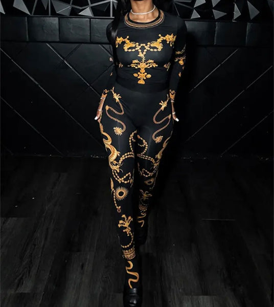 Women Black Printed Fashion Full Sleeve Two Piece Feet In Pant Set