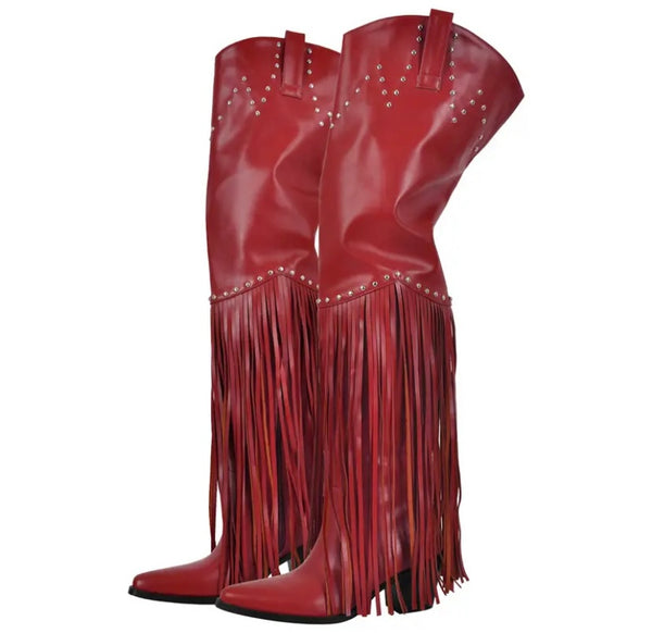 Women Tassel Fashion Over The Knee Western Boots