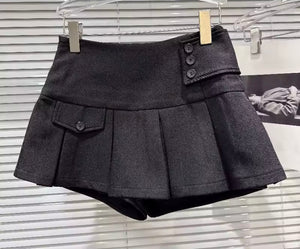 Women Button Pocket Sexy Fashion Pleated Skirt