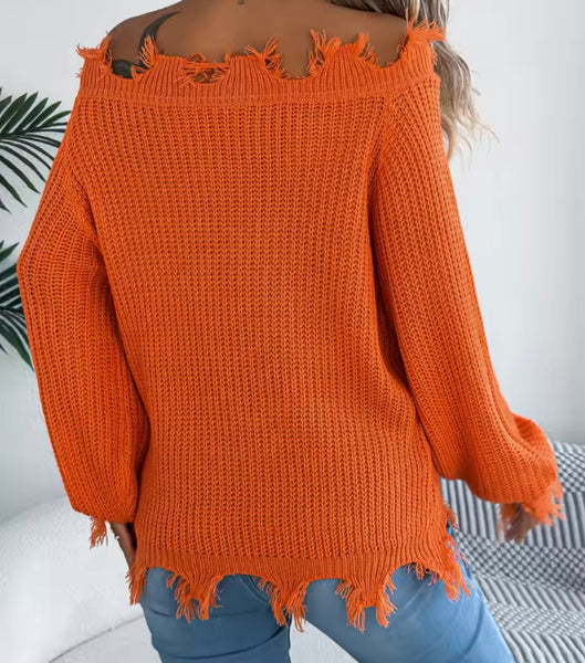 Women Color Fashion Off The Shoulder Knitted Sweater Top