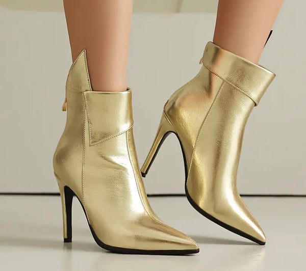 Women Fashion Pointed Toe Faux Leather Zip Up Ankle Boots