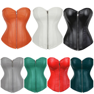 Women Fashion Faux Leather Zipper Strapless Corset Top