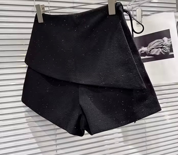 Women Fashion Sequins Tweed Wrap Shorts