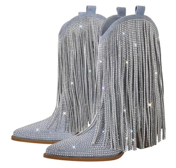 Women Fashion Bling Tassel Western Boots