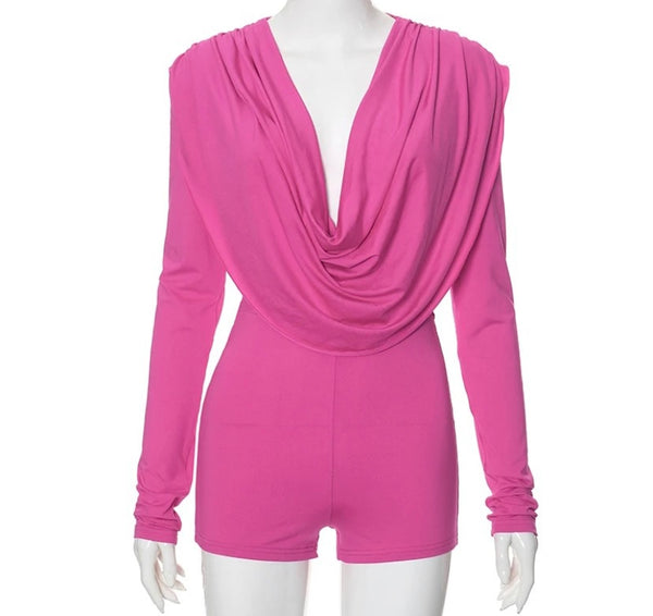 Women Sexy Fashion Pink Full Sleeve Romper