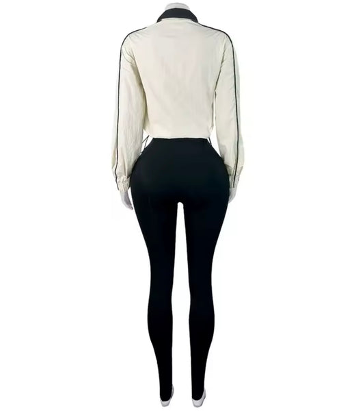 Women Striped Full Sleeve Two Piece Stretch Pant Set