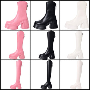 Women Faux Leather Fashion Platform Back Zipper Boots