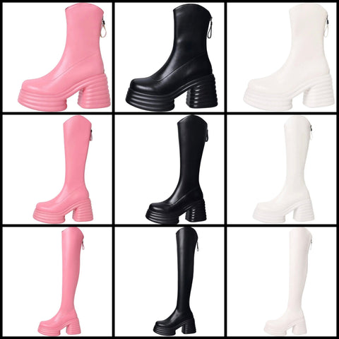 Women Faux Leather Fashion Platform Back Zipper Boots