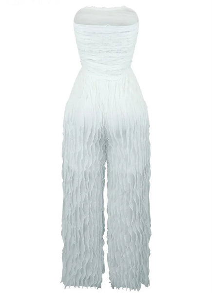 Women Sexy Strapless Solid Color Mesh Jumpsuit