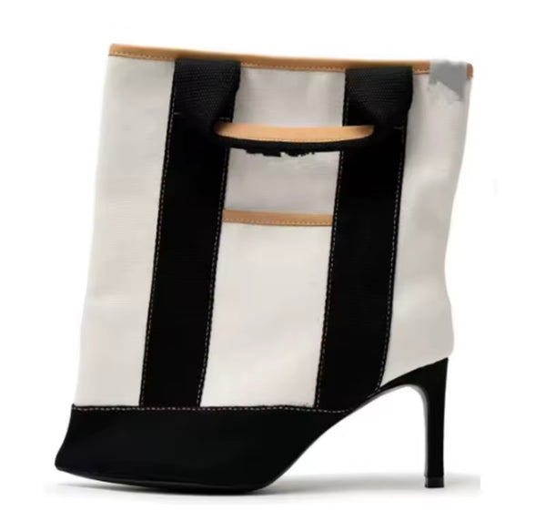 Women Fashion Pointed Toe Striped Canvas Ankle Boots