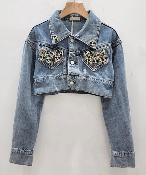 Women Fashion Color Bling Denim Crop Jacket