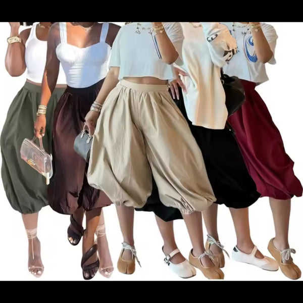 Women Color Fashion Loose Fit Capri Pants