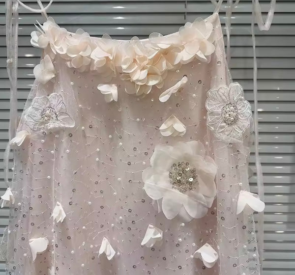 Women Sleeveless Sequins Floral Sexy Mesh Maxi Dress