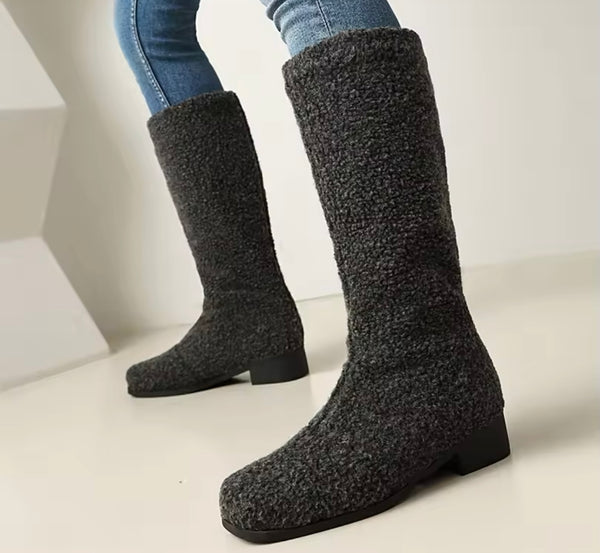Women Fashion Wool Flat Knee High Boots