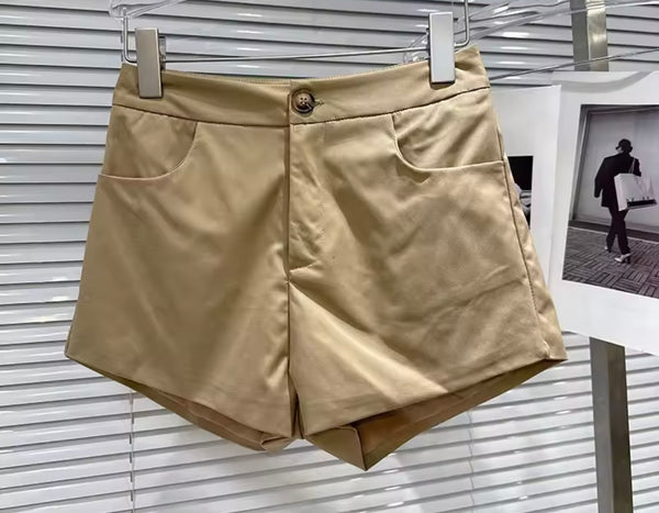 Women Fashion Khaki Full Sleeve Blazer Two Piece Short Set
