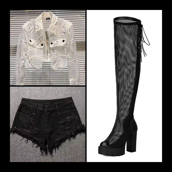 Women Fashion Black Open Toe Platform Over The Knee Boots
