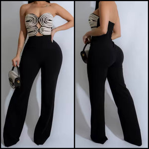 Women Black Sexy Strapless Jumpsuit