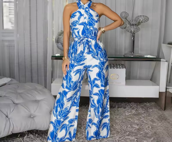 Women Halter Sleeveless Printed Fashion Jumpsuit