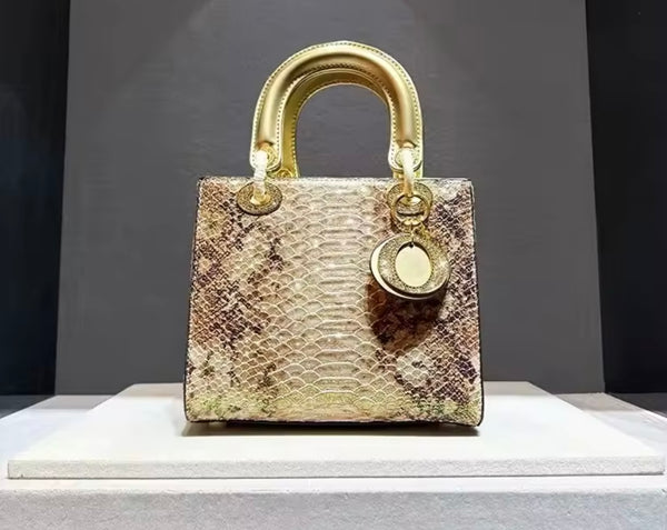 Women Color Snake Print Faux Leather Handbag Purse