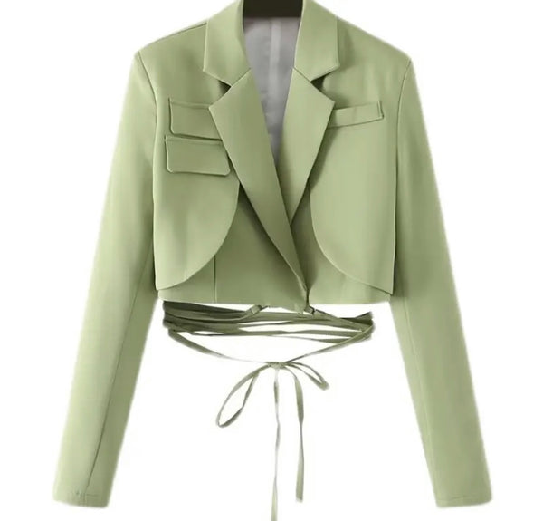 Women Fashion Solid Color Full Sleeve Wrap Around Blazer Top