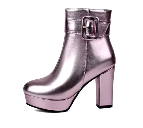 Women Fashion Metallic Platform Ankle Boots