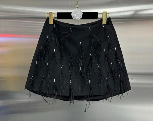 Women Fashion Black Bling Fringe Wrap Shorts