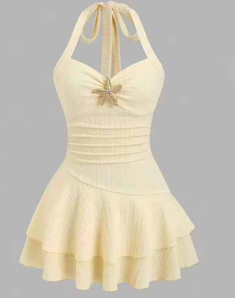 Women Sexy Halter Sleeveless Starfish Ruffle Dress