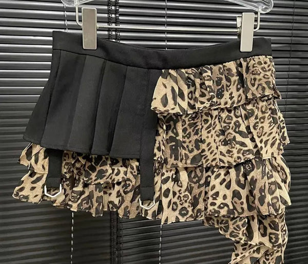 Women Sexy Fashion Ruffled Leopard Print Skirt