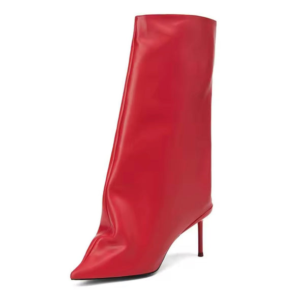 Women Fashion Pointed Toe Faux Leather High Heel Boots