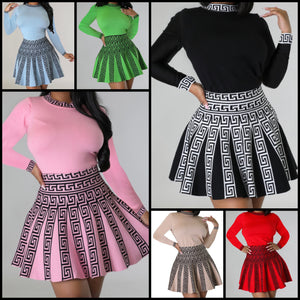 Women Printed Patchwork Full Sleeve Fashion Pleated Dress