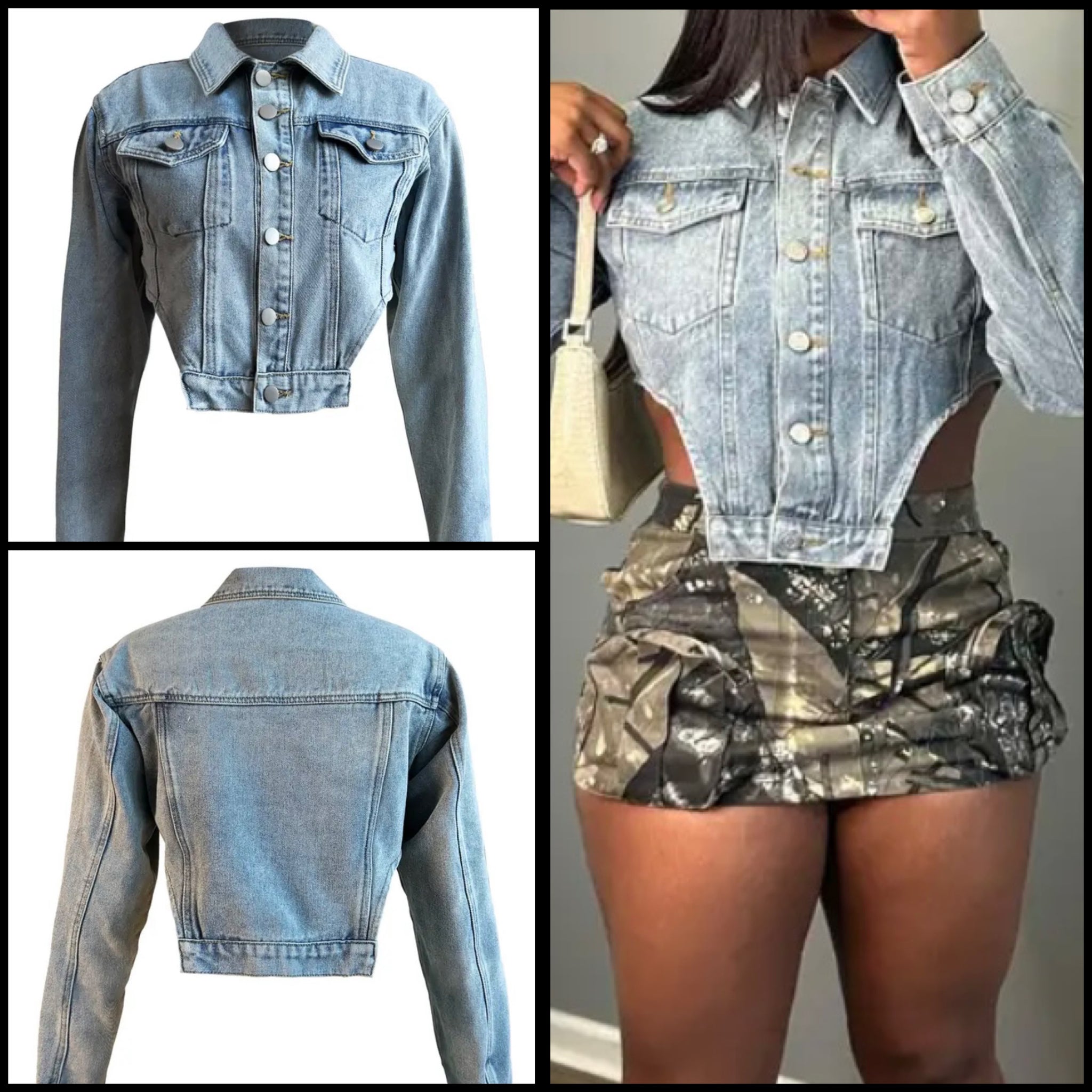 Women Fashion Button Up Asymmetrical Denim Jacket