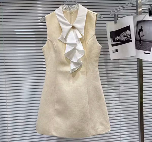 Women Sleeveless Collar Ruffle Fashion Dress