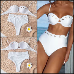 Women White Hollow Out Sexy Bikini Swimsuit