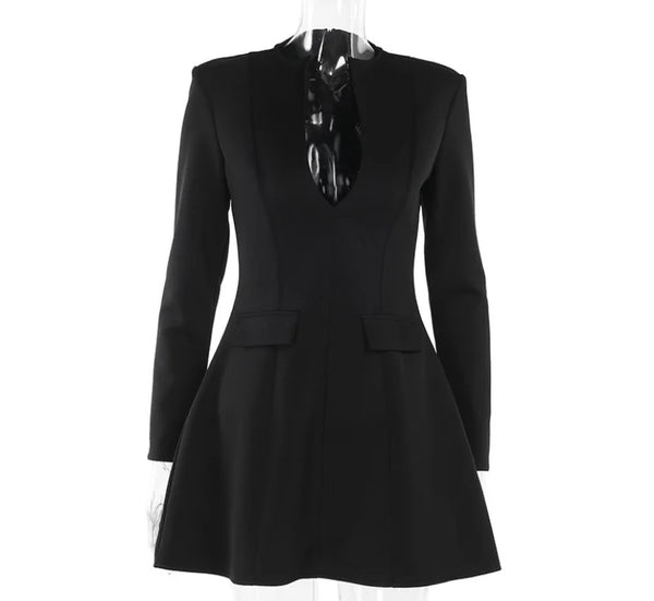 Women Sexy Solid Color Full Sleeve Deep V-Neck Dress
