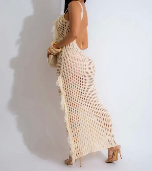 Women Sexy Knitted Fringe Sleeveless Dress