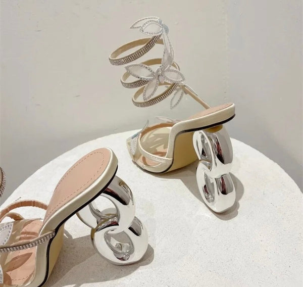 Women Fashion Bling Silver Heel Sandals